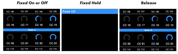 Fixedのオン/オフ時、長押し時、リリース後の画面